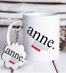 BK Gift Kişiye Özel Anne Anlamı Beyaz Kupa ve Anahtarlık Hediye Seti (Model 1)