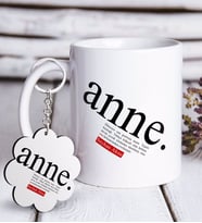 BK Gift Kişiye Özel Anne Anlamı Beyaz Kupa ve Anahtarlık Hediye Seti (Model 1)
