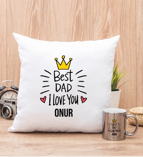Best Dad Yastık ve Silver Kupa Bardak