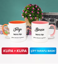 İkili Sevgiliye Hediye İsme Özel Sevgililer Günü Hediyesi Kupa Bardak Turuncu Pembe