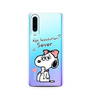 Snoopy Tasarımlı Süper Şeffaf Silikon Telefon Kılıfı Huawei P30 