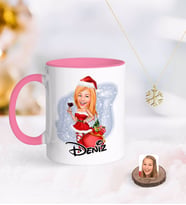BK Gift Kişiye Özel Kadın Yeni Yıl Karikatürlü Pembe Kupa ve Kar Tanesi Kolye-1 (Model 1)