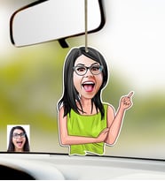 BK Gift Kişiye Özel Bayan Karikatürlü Ahşap Araba Dikiz Ayna Süsü-19 (Çok Renkli)