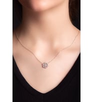 Kar Tanesi Beyaz Zirkon Taşlı Gümüş Altın Kaplama  Gümüş Kolye 925 Ayar                 (Rose)