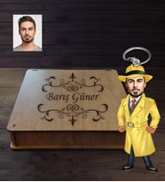 Kişiye Özel Müfettiş Karikatürlü  Ahşap Anahtarlık Kutulu Bay-2