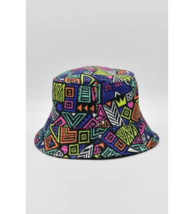 Desenli Kova Balıkçı Şapka Bucket Hat Siyah