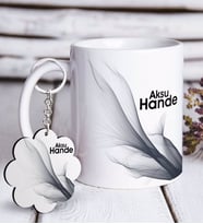 BK Gift Kişiye Özel İsimli Beyaz Kupa ve Anahtarlık Hediye Seti-55 (Model 1)