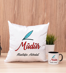 Müdür Kare Yastık ve Siyah Kupa Bardak