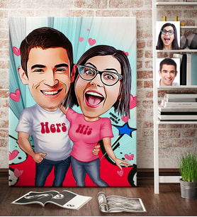 BK Gift Kişiye Özel Sevgililer Karikatür Kanvas Tablo 70x100cm 5