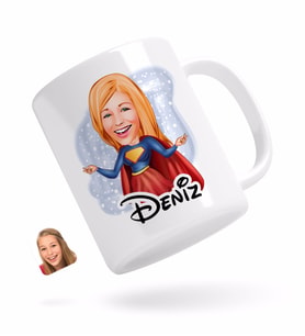 BK Gift Kişiye Özel Süper Girl Karikatürlü Beyaz Kupa Bardak