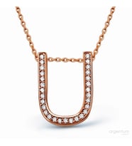 Zirkon Taşlı Gümüş U Harfi Kolye - N091301 (Rose)