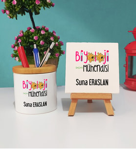 Biyoloji Mühendisi Kalemlik ve Dekoratif Taş Baskı Seti