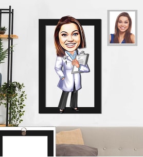 Kişiye Özel Doktor Karikatürlü 3D Ahşap Tablo 30x47 Bayan-2