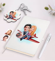 BK Gift Kişiye Özel Sevgili Karikatürlü Beyaz Defter Kalem ve Anahtarlık Hediye Seti-11 (Model 1)