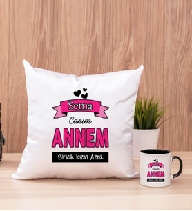 Canım Annem Kare Yastık ve Siyah Kupa Bardak
