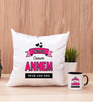 Canım Annem Kare Yastık ve Siyah Kupa Bardak