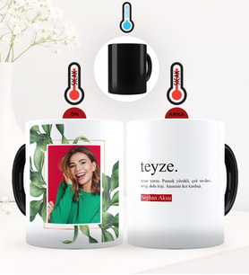 BK Gift Kişiye Özel Fotoğraflı Teyze Anlamı Sihirli Kupa Bardak - 1 (Siyah)