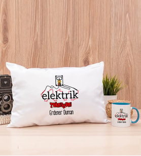 Elektrik Teknisyeni Dikdörtgen Yastık ve Mavi Kupa Bardak