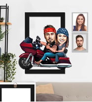 Kişiye Özel Motorcu Sevgili Karikatürlü 3D Ahşap Tablo 30x47 Model 2