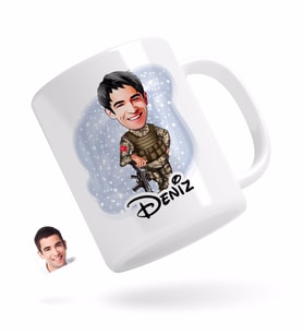 BK Gift Kişiye Özel Asker Karikatürlü Beyaz Kupa Bardak-2