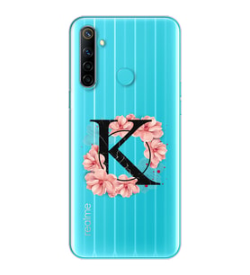 Pembe Çiçekli Harf Tasarım Süper Şeffaf Silikon Telefon Kılıfı Oppo Realmi 6i K-
