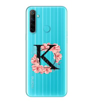 Pembe Çiçekli Harf Tasarım Süper Şeffaf Silikon Telefon Kılıfı Oppo Realmi 6i K-