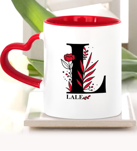 BK Gift Kişiye Özel L Harfi Kırmızı Kalpli Kupa Bardak Model 1