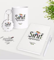 BK Gift Kişiye Özel Sınıf Öğretmeni Kupa Anahtarlık Beyaz Defter Kalem Hediye Seti-17 (Model 1)