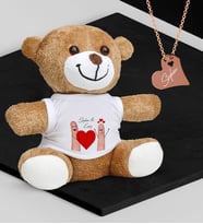 BK Gift Kişiye Özel Sevgililer Temalı Peluş Ayıcık ve Rose Kalp Kolye Set - 88