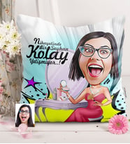 BK Gift Kişiye Özel Bayan Süslü Karikatürlü  Yastık  1