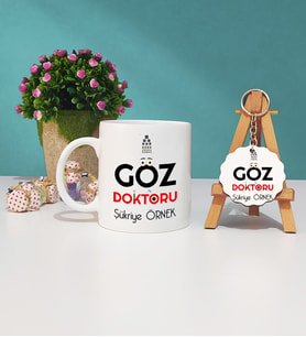 Göz Doktoru Kupa Bardak ve Ahşap Anahtarlık Seti