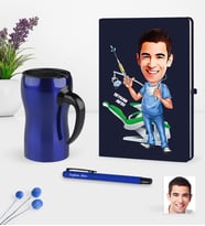 BK Gift Kişiye Özel Bay Diş Hekimi Karikatürlü Lacivert Defter Kalem Termos Mug Seti - 4 (Model 1)