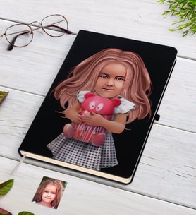 BK Gift Kişiye Özel Kız Çocuk İllüstrasyon Tasarımlı Siyah Defter-1