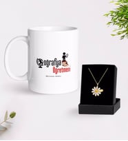 BK Gift Kişiye Özel Coğrafya Öğretmeni Beyaz Kupa ve Papatya Kolye Hediye Seti-2 (Model 1)