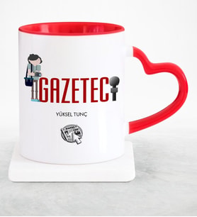 BK Gift Kişiye Özel Mesleki Gazeteci Kırmızı Kalpli Kupa Bardak