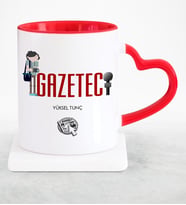 BK Gift Kişiye Özel Mesleki Gazeteci Kırmızı Kalpli Kupa Bardak