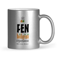 BK Gift Kişiye Özel Fen Bilgisi Öğretmeni Gümüş Yaldızlı Kupa Bardak