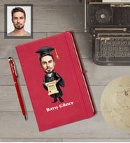Kişiye Özel Mezuniyet Karikatürlü  Kırmızı Defter Kalem Hediye Seti Bay-2