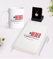 BK Gift Kişiye Özel Beden Eğitimi Öğretmeni Beyaz Kupa Defter Kalem ve İsimli Papatya Kolye Hediye Seti (Model 1)