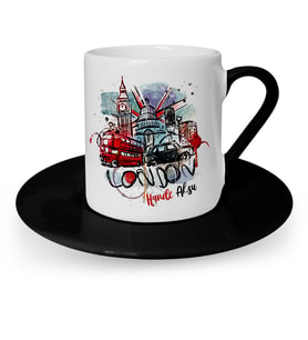 BK Gift Kişiye Özel London Tasarımlı Siyah Türk Kahvesi Fincanı  1