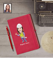 Kişiye Özel Mühendis Karikatürlü Kırmızı Defter Kalem Hediye Seti   Bayan-2