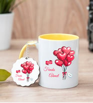 Sevgililere Özel Balon Tasarım Sarı Kupa Bardak Ve Anahtarlık Set