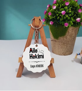 Aile Hekimi Tasarımlı Hediye Aile Hekimi Ahşap Anahtarlık