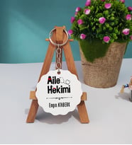 Aile Hekimi Tasarımlı Hediye Aile Hekimi Ahşap Anahtarlık