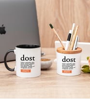 Dost Kelime Anlamı Siyah Kupa Bardak Ve Kalemlik Hediye Seti