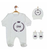 Pia Baby GL 2006 İsme Özel Taçlı Üçlü Tulum Set