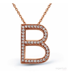 Zirkon Taşlı Gümüş B Harfi Kolye - N089101 (Rose)