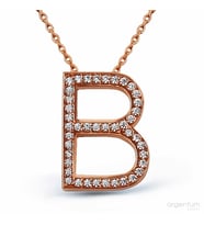 Zirkon Taşlı Gümüş B Harfi Kolye - N089101 (Rose)