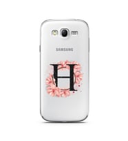 Pembe Çiçekli Harf Tasarım Süper Şeffaf Silikon Telefon Kılıfı Samsung Grand Neo