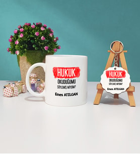 Hukuk Okuduğumu Söylemiş Miydim Hukukçu Hediye Kupa Bardak ve Ahşap Anahtarlık Seti